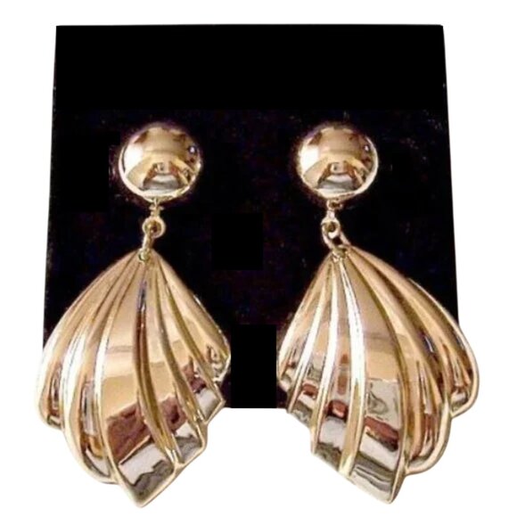 Feather Disc Hoop Pierced Post Stud Earrings Gold Tone - Picture 4 of 5